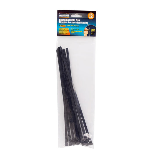 H.E. Master Pro, Reusable Cable Tie 15-PC, 8mmx11.8", Black