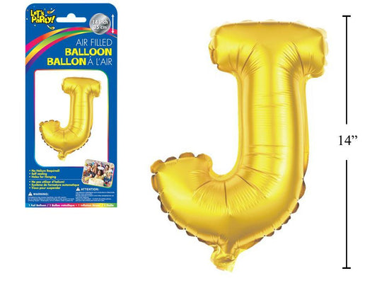 Let's Party "J" Gold Air Filled Balloon,14"