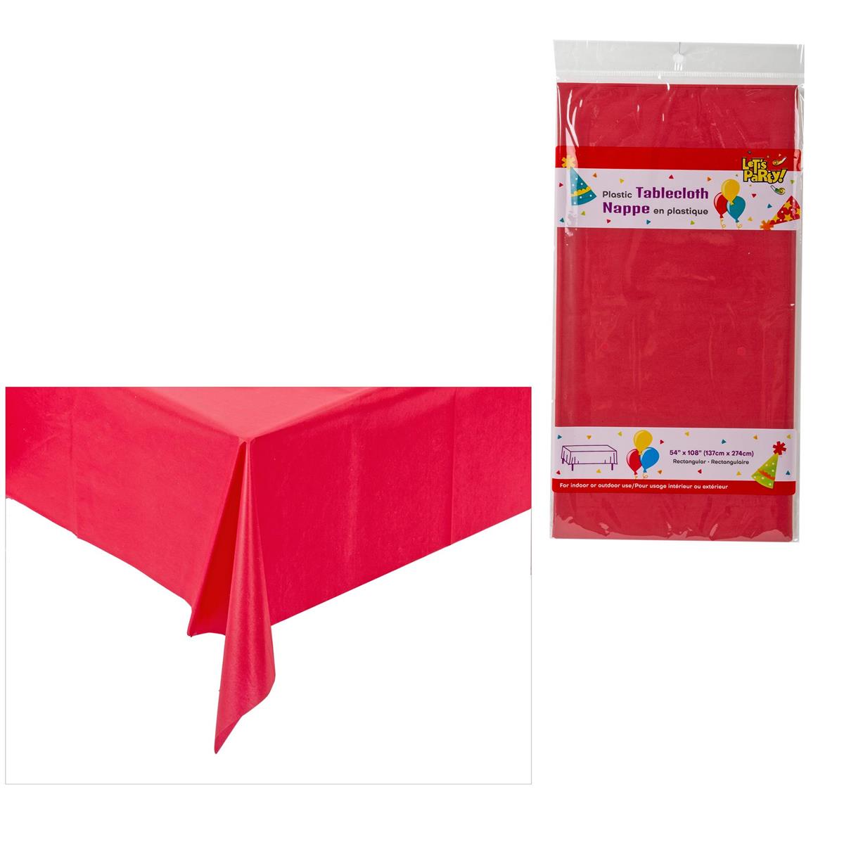 54" x 108" Plastic Tablecloth Red, pbh (REF #45625)