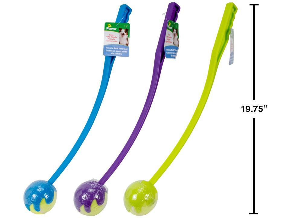 PAWS. 19.5" Tennis Ball and Thrower 3 colours, w/ hang tag, (79135)
