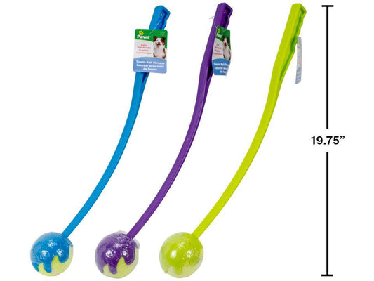 PAWS. 19.5" Tennis Ball and Thrower 3 colours, w/ hang tag, (79135)