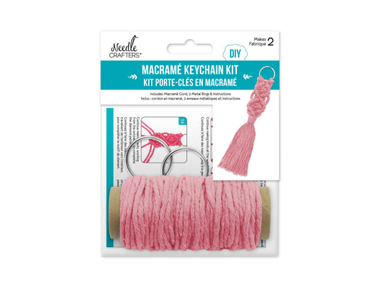Needlecrafters: DIY Macramé Keychain Kit w/Key Ring~ Makes 2 B) Pink
