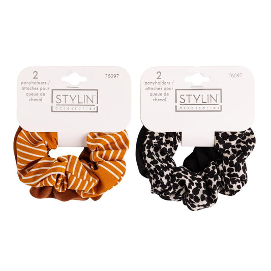 Stylin, 2pc Scrunchie, 2 asst hc (olive/print & olive print/blk)