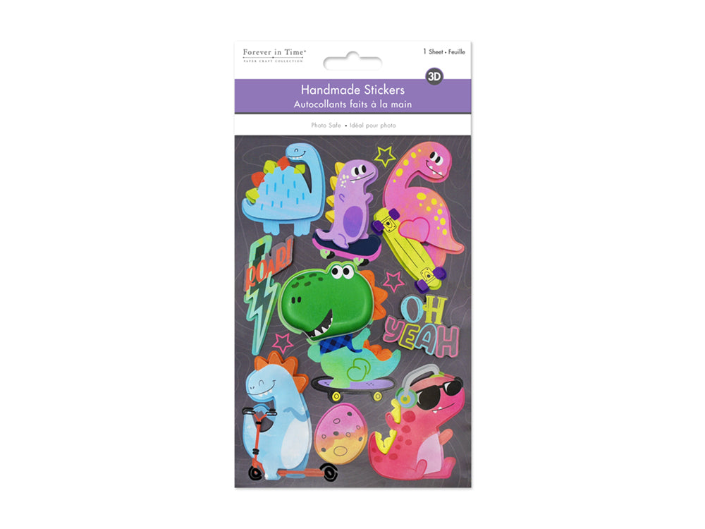 Handmade Sticker: 4.9"x7.3" 3D Big Puffy A) Dino