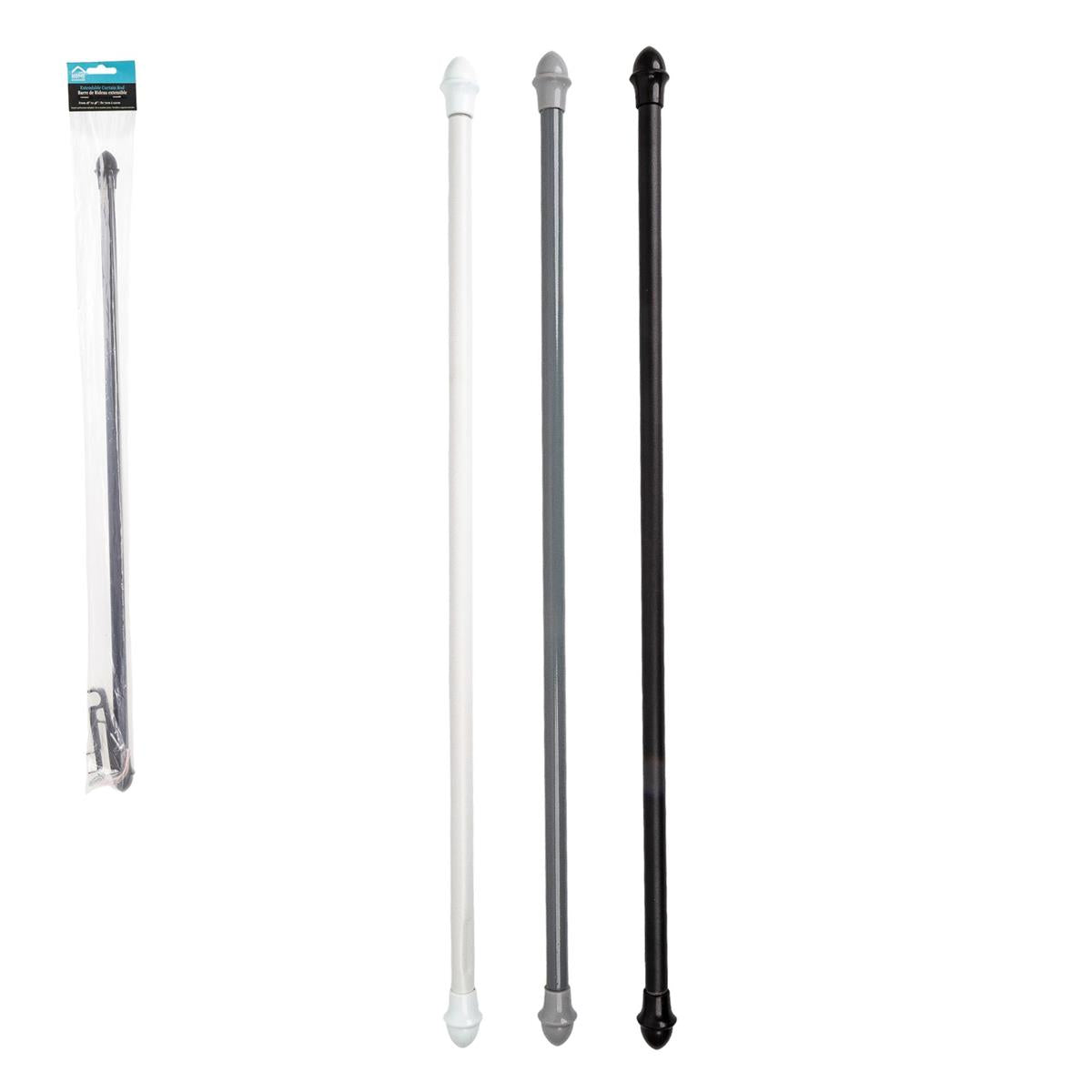 H.E., 28" to 48" Extendable Curtain Rod w/Holders, 3 Col., pbh