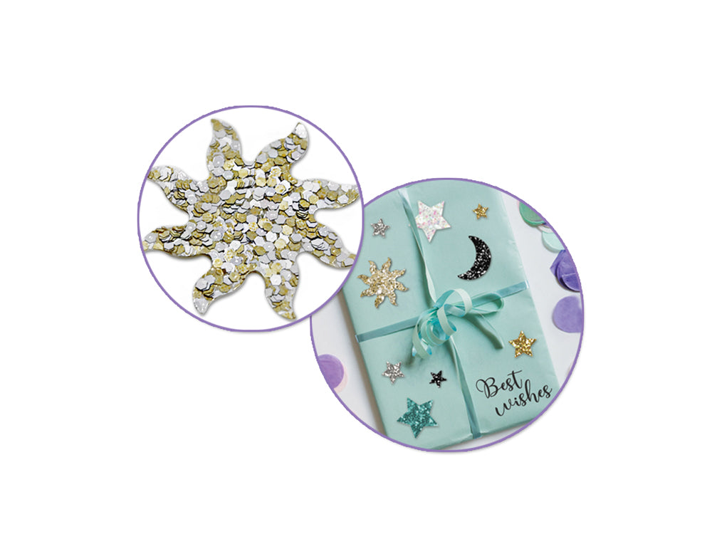 Paper Craft Sticker: 12.5cmx30.5cm Glitter Shapes J) Gold Celestial