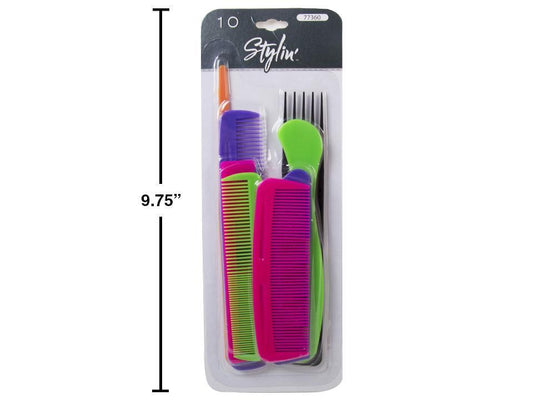 Stylin, 10pc Family Comb Set, Neon Asst. Col., b/c