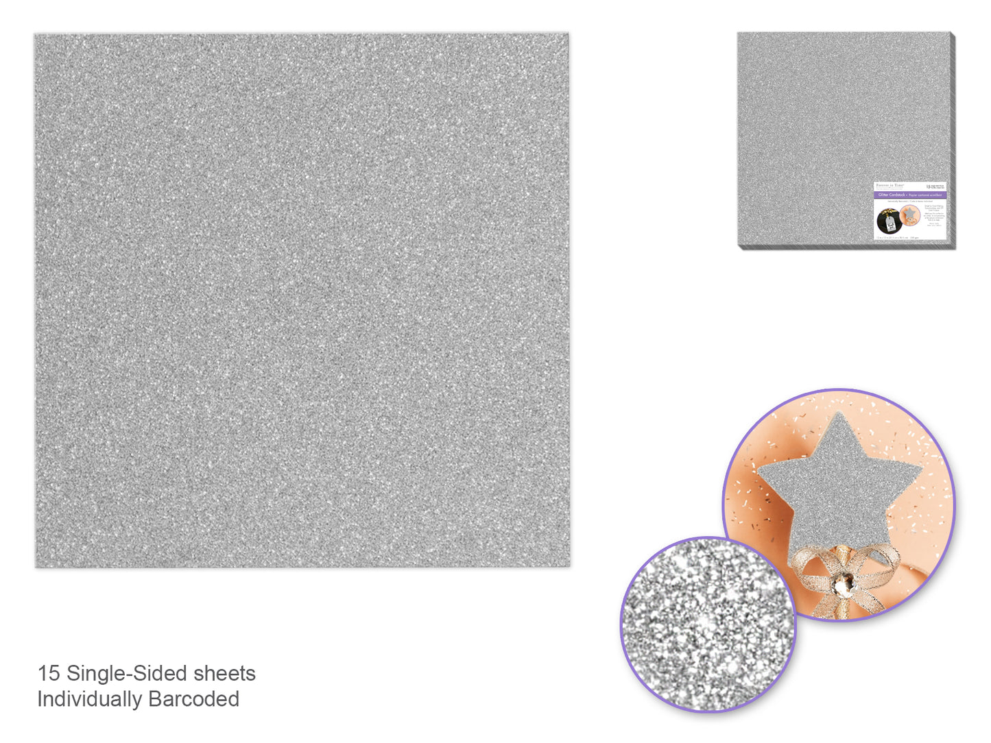 Scrapbook Paper: 12"x12" Glitter Cardstock 250gsm, 5 Sheets G) Silver