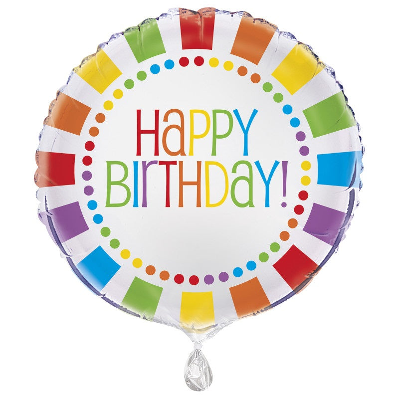 Rainbow Birthday Round Foil Balloon 18"  Packaged