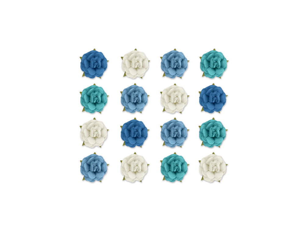 Floral Embellish: 1.5cm 3D Handmade Paper Micro Roses 16pc w/Stem Asst B) Sky