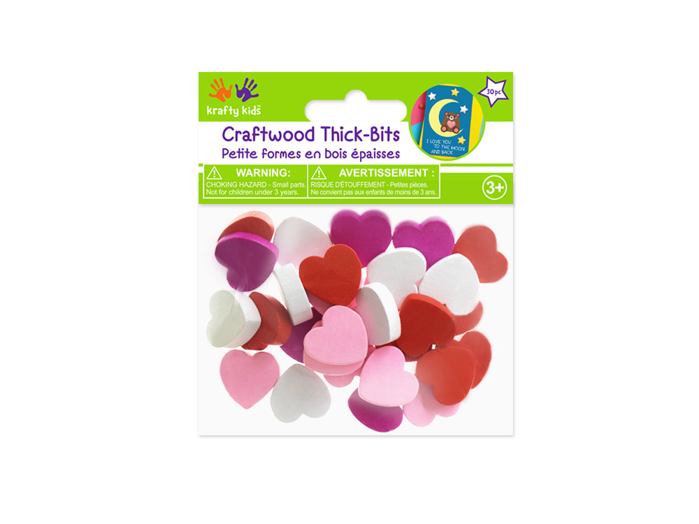Craftwood: Wooden Thick-Bits 30pc 6mm(T) B) Hearts Multi