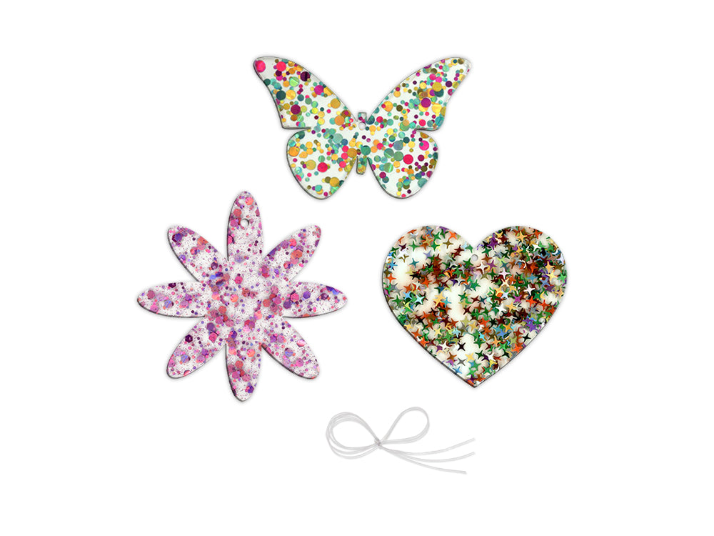 Craft Decor: 5cm-6cm Glitter Infused Acrylic Ornament 3pc Asst B) Chic