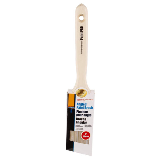 H.E. Paint Pro, 2" Angled Paintbrush, Wooden Handle, slv card