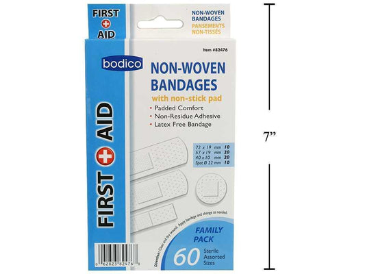 Bodico 60-pc Non-woven Bandages,  4 Sizes, col. box