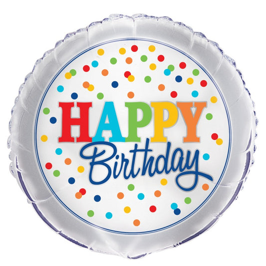 Rainbow Polka Dots Round Foil Balloon 18"  Packaged