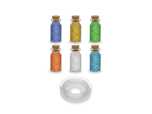 Glass Seed Bead Kit: 6pc Asst 60g (6*10g) w/Cord+Cork Stopper B) Glam