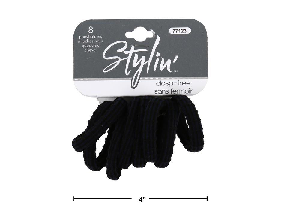 Stylin, 8pcs Black/navy ponyholders clasp-free