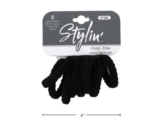 Stylin, 8pcs Black/navy ponyholders clasp-free