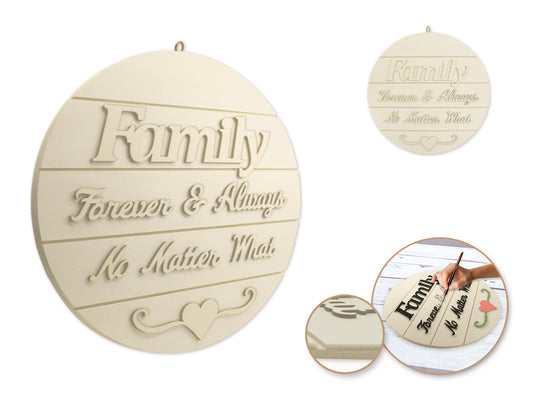 Wood Decor: 14" DIY Round Slat-Wall Sign Plaque 3D w/Jute Hanger C) Families Are Forever