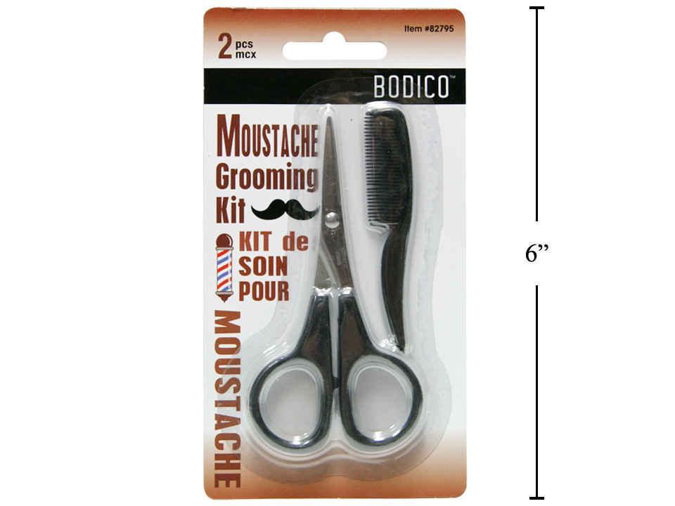 Bodico, Moustache Grooming Kit, scissor+blk comb, blister card(HZ)