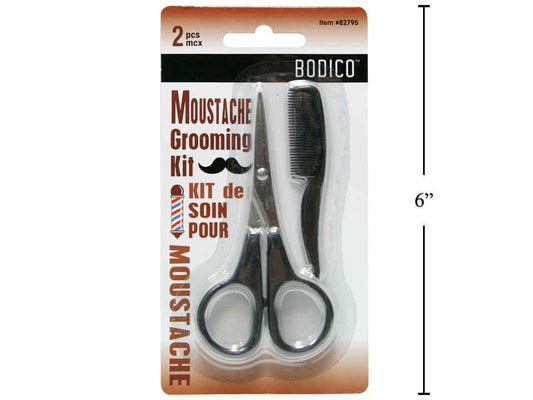 Bodico, Moustache Grooming Kit, scissor+blk comb, blister card(HZ)