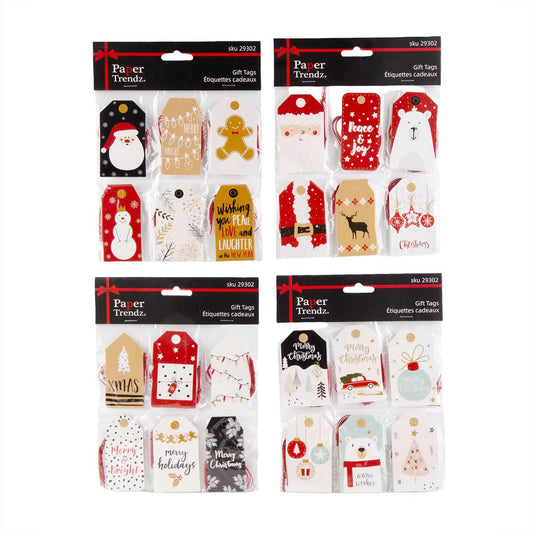 Paper T. Xmas 24pk Gift Tags, 4/s, opp bag, 210gsm
