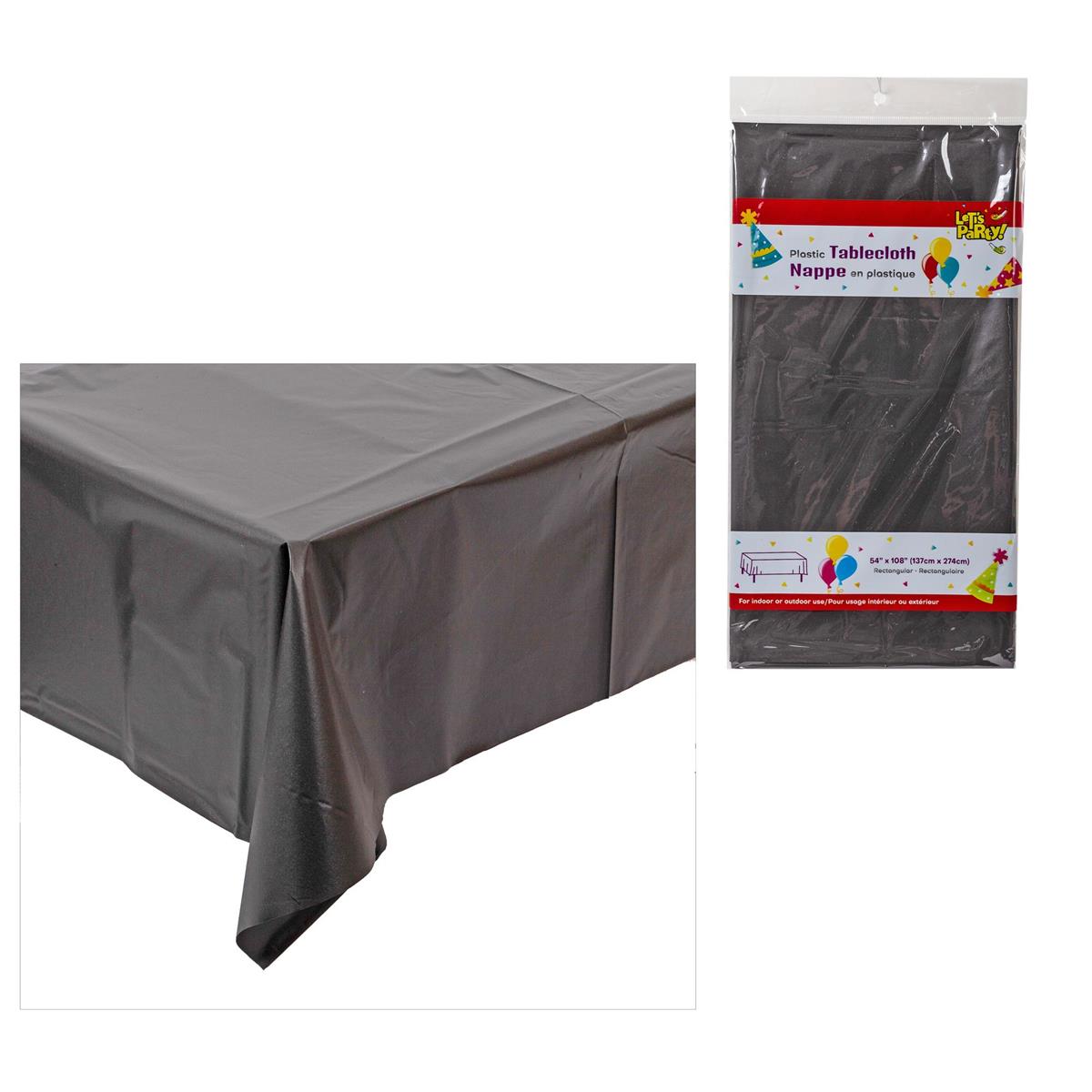 54" x 108" Plastic Tablecloth Black, pbh (REF #45628)
