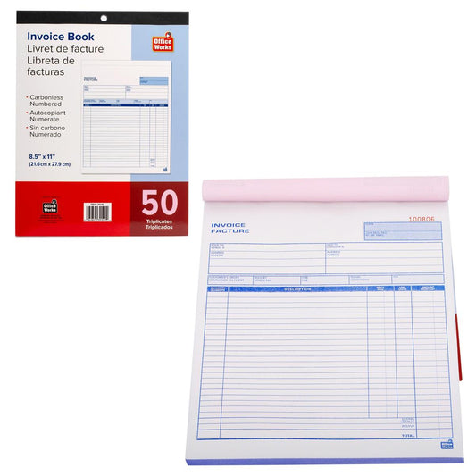 O.WKs. 50 Triplicates Invoice Book, 8.5" x 11" Carbonless