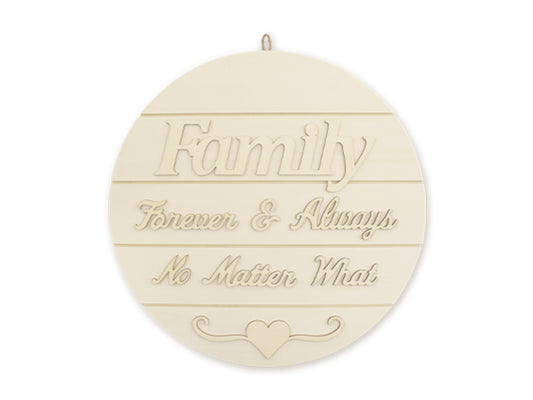 Wood Decor: 14" DIY Round Slat-Wall Sign Plaque 3D w/Jute Hanger C) Families Are Forever