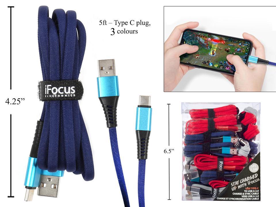 iFocus 5ft.  Type C  Data cable 3C, Velcro strap, bundle