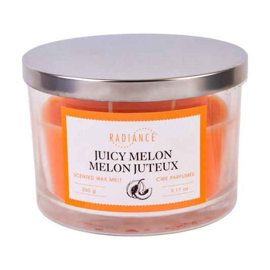 9.5oz Glass Jar Scented Candle, 3-wick w/Lid, Juicy Melon