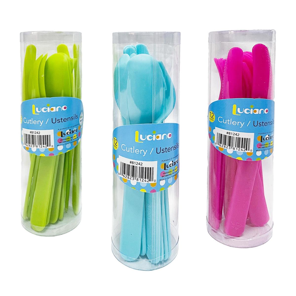 Luciano 12pc Cutlery Set in Acetate  Tube,3cols.,24/DPY, label(ES10363)