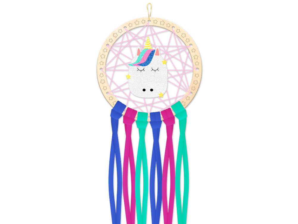 Krafty Kids Kit: DIY Wooden Dream Catcher Kit W/Ribbon Tails C) Unicorn