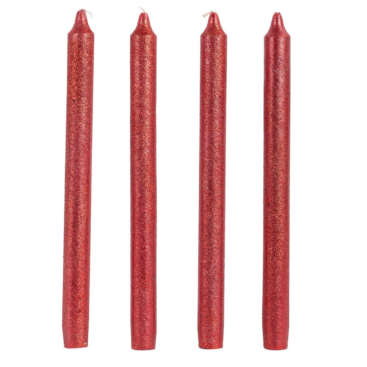Enlighten 4pk 10" Shimmer Red Taper Candle, pvc box