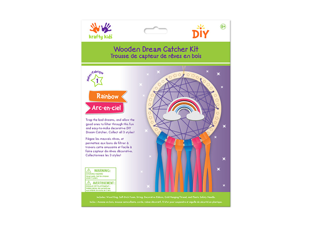 Krafty Kids Kit: DIY Wooden Dream Catcher Kit W/Ribbon Tails A) Rainbow