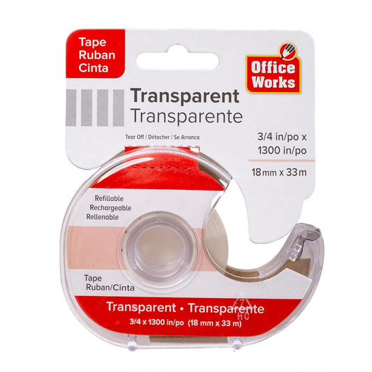 O.WKs. 3/4"x1300" Transparent Tape w/Dispenser, header