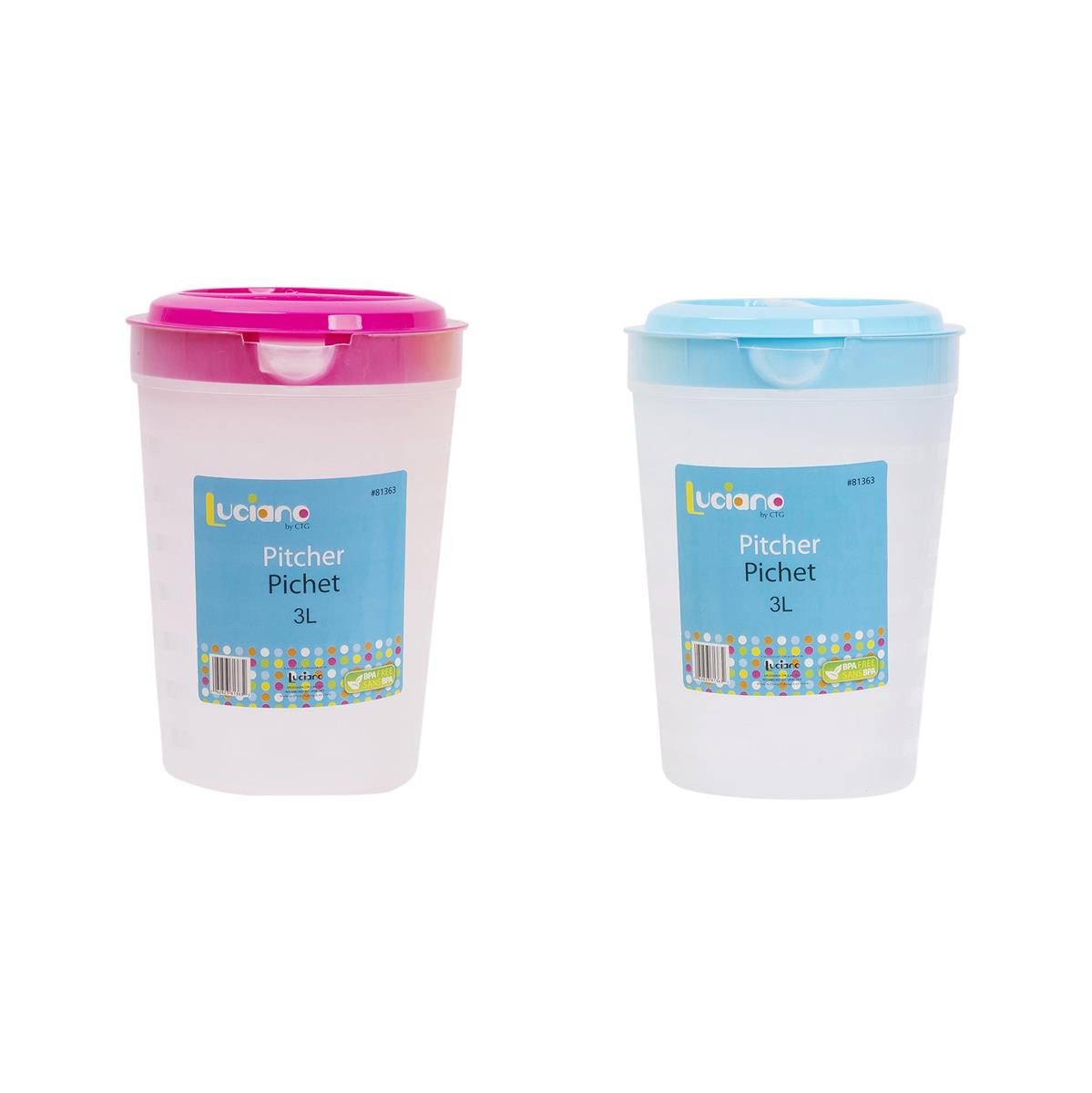 Luciano 3L Deluxe Pitcher w/Lid, 3asst. Colours w/Lids, label