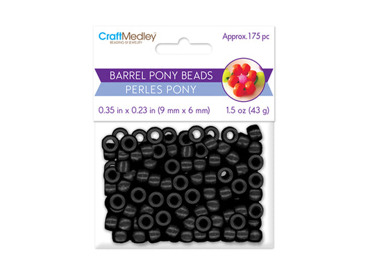 Pony Beads: 9mmx6mm Barrel Standard x175 A) Black