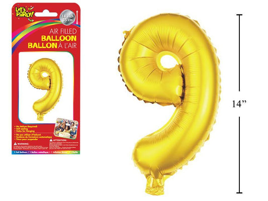 Let's Party "9" Gold Air Filled Balloon,14"