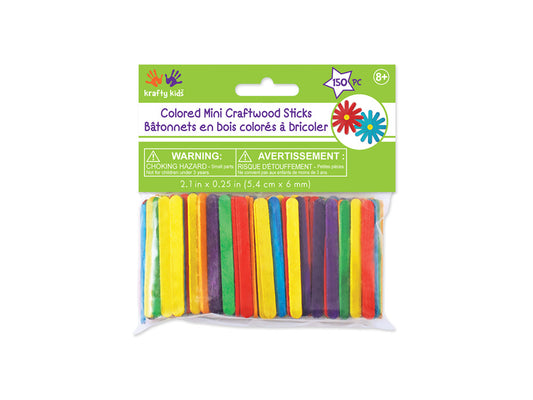 Craftwood: 2 1/8"x1/4" Mini Colored Craft Sticks 150/pk