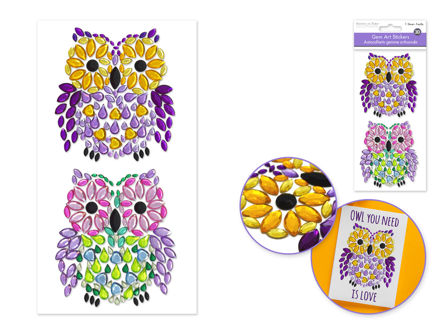Paper Craft Sticker: 7.9"x3.9" Gem Art A) Owl