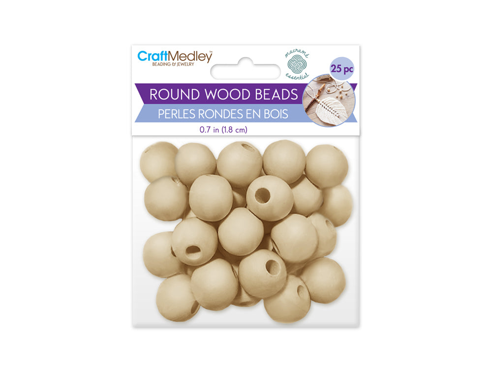 Wood Craft: Round Beads Natural E) 18mm 25pc