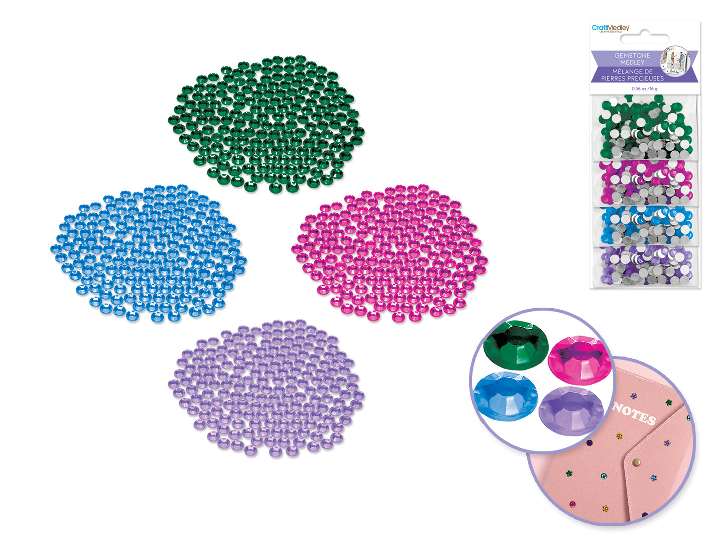 Craft Embell: 16g Gemstone Medley 6mm Asst Colors 4-Tier A) Round Bright
