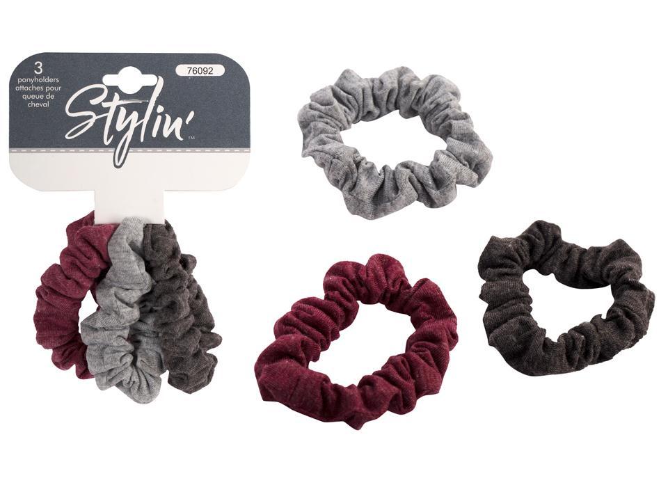 Stylin, 3pc Scrunchie (gry/red/charcoal), hc
