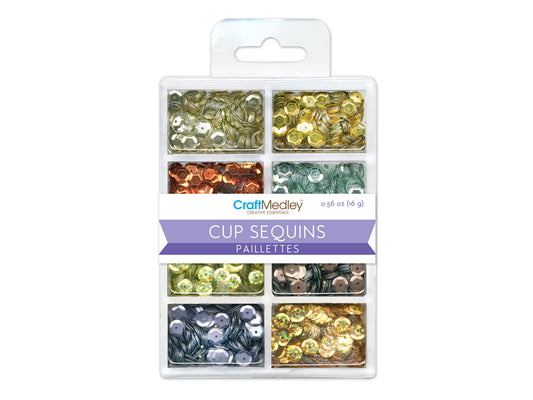 Craft Medley: 6mm Cup Sequins 25g Plastic Case 8-comp J) Dazzling Metallics (Copy)