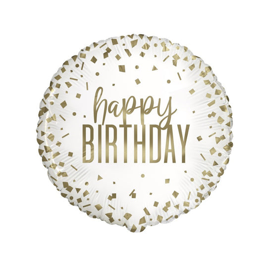 Confetti Gold Birthday Round Foil Balloon 18"  Package