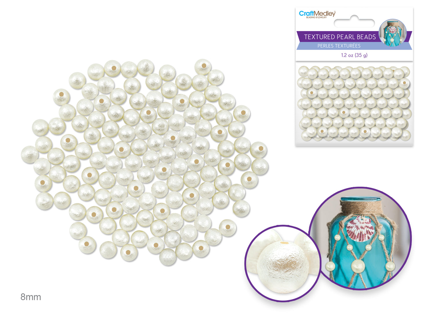 Pearl Beads: Acrylic Textured Effects Ivory 35g B) 8mm