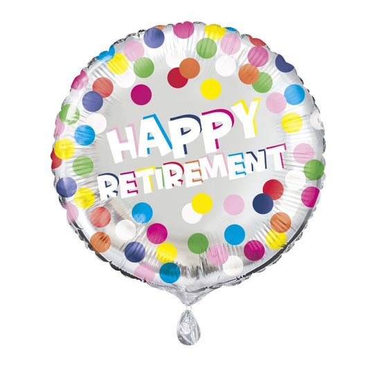 Colorful Dots Retirement Round Foil Balloon 18"  Package