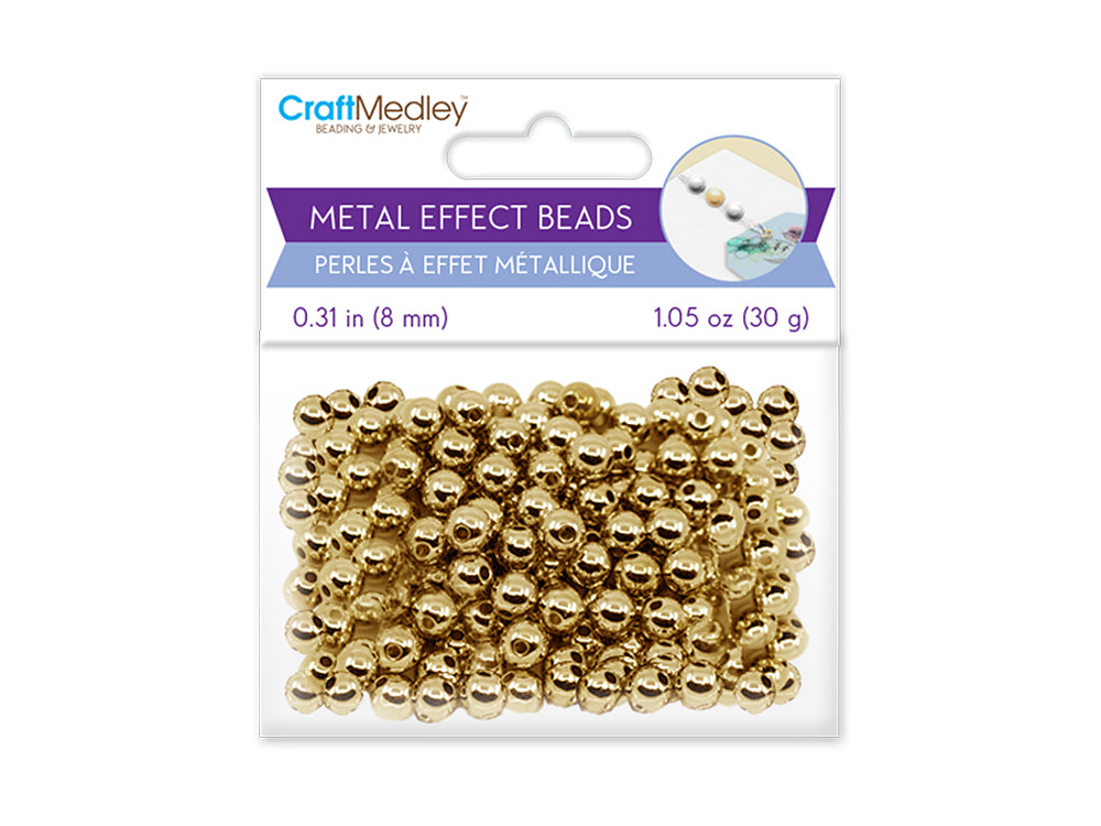 Metal Effect Beads: 8mm Luster Electroplated Round 30g B) Gold