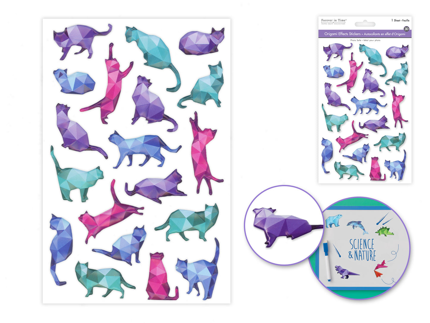 Paper Craft Sticker: 5.7"x9.8" 3D Origami Effects PVC F) Feline Fancy